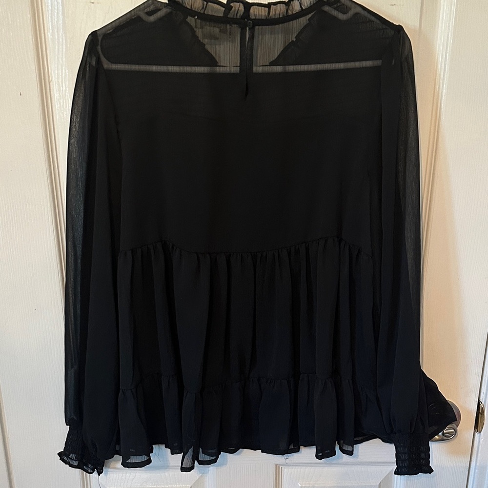 Griege Sheer Ruffle Blouse - Picture 7 of 8